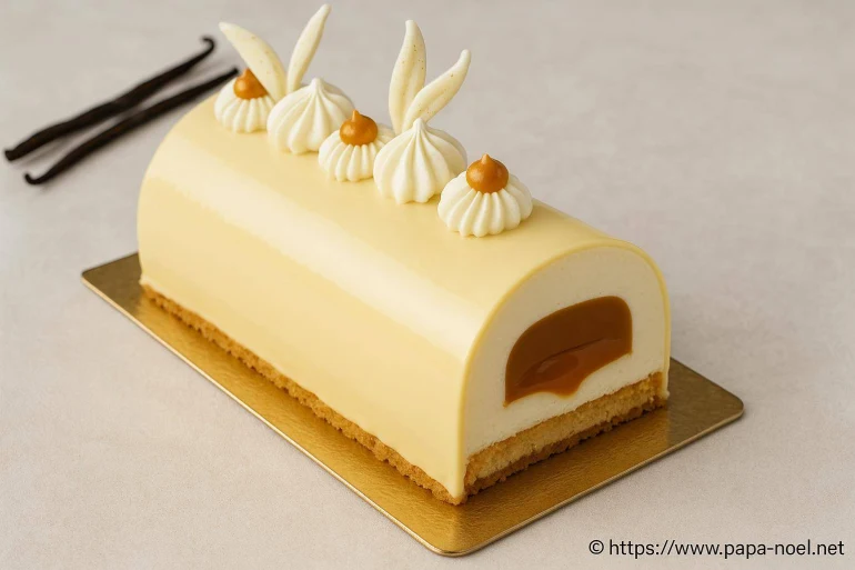 Bûche façon entremets vanille caramel : recette raffinée pour Noël