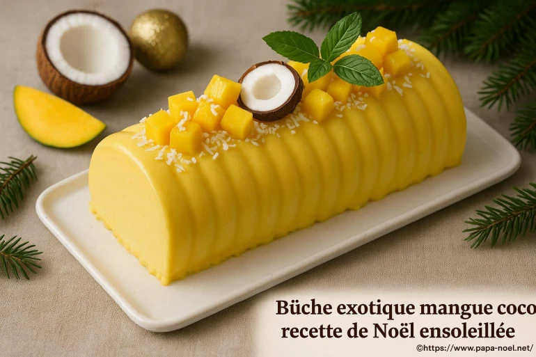 Bûche exotique mangue coco : recette de Noël ensoleillée facile et gourmande