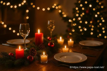 Créer une ambiance lumineuse sur la table de Noël avec guirlandes, bougies et jeux de lumière