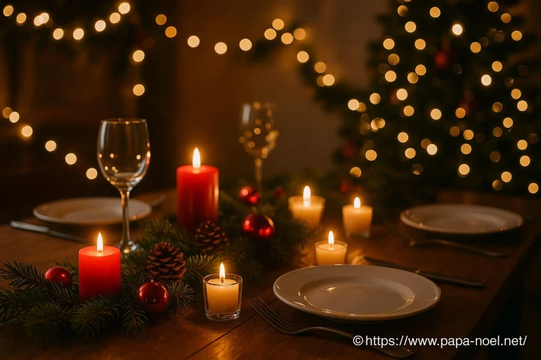 Créer une ambiance lumineuse sur la table de Noël avec guirlandes, bougies et jeux de lumière