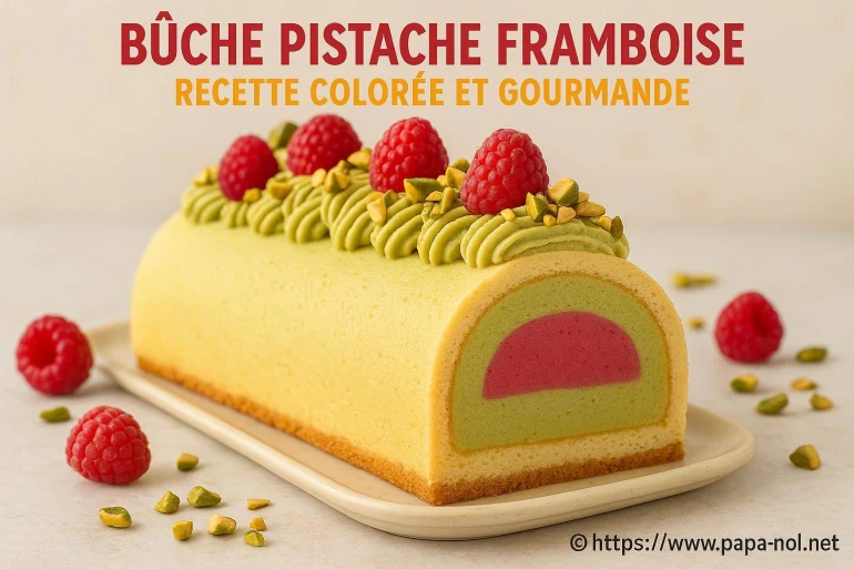 Bûche pistache framboise : recette gourmande et pleine de couleurs