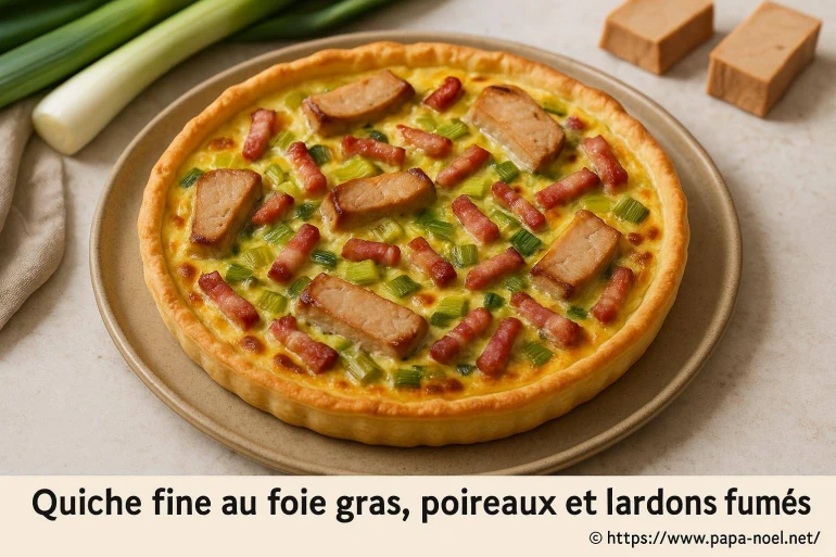 Quiche fine au foie gras, poireaux et lardons fumés : recette gourmande pour Noël