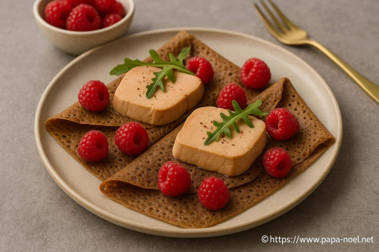 Crêpes de sarrasin au foie gras et framboises fraîches : mariage gourmand pour Noël