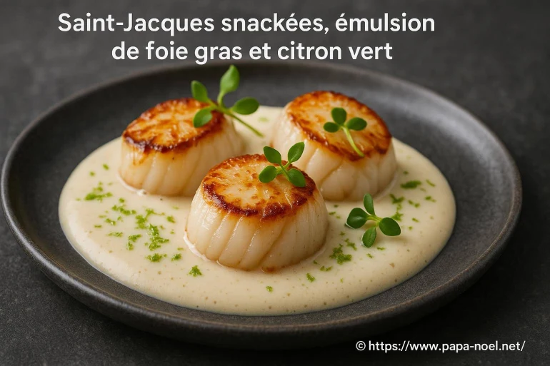 Saint-Jacques snackées et émulsion de foie gras au citron vert : une recette festive