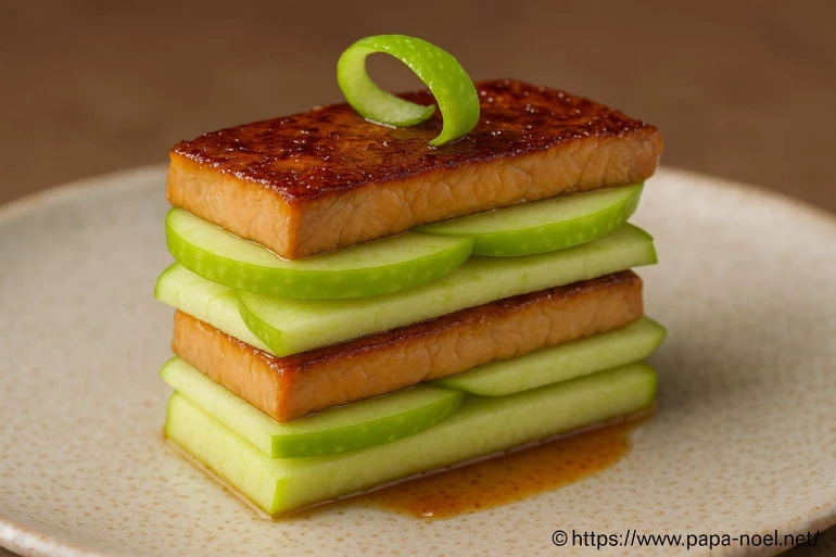 Millefeuille pomme granny et foie gras caramélisé : une recette festive et gourmande