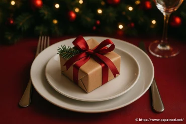 Petits cadeaux et attentions à disposer sur chaque assiette pour personnaliser la table de Noël