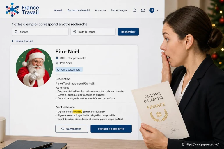 France Travail propose-t-il un job de Père Noël à une diplômée en finance ?