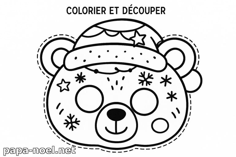 Coloriage de tête d'ours de Noël à découper
