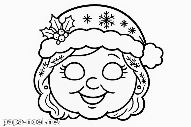 Coloriage masque de Mère Noël