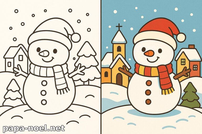 Coloriage de bonhomme de neige de Noël