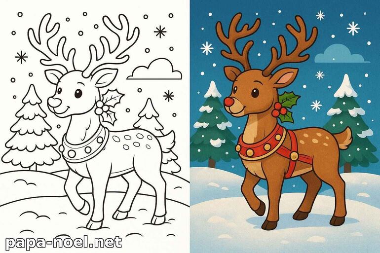 Coloriage de renne de Noël