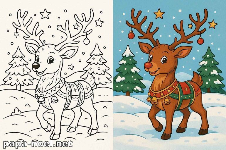 Coloriage de renne de Noël