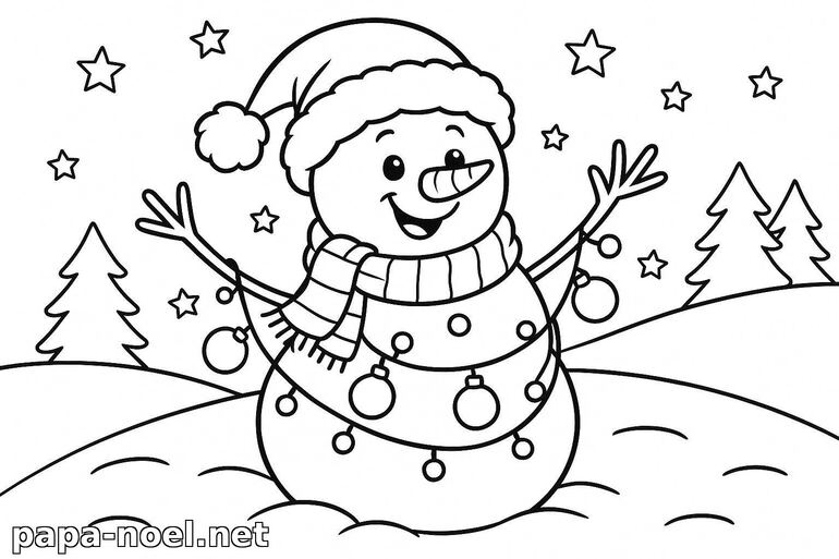 Coloriage de bonhomme de neige de Noël