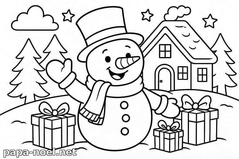 Coloriage de bonhomme de neige de Noël