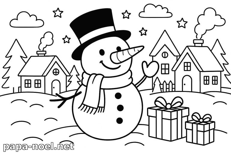 Coloriage de bonhomme de neige de Noël