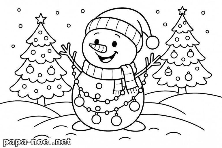 Coloriage de bonhomme de neige de Noël