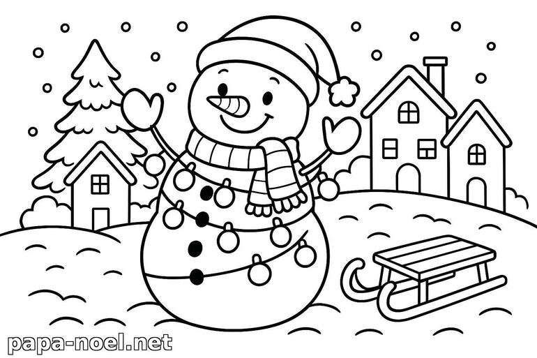 Coloriage de bonhomme de neige en hiver
