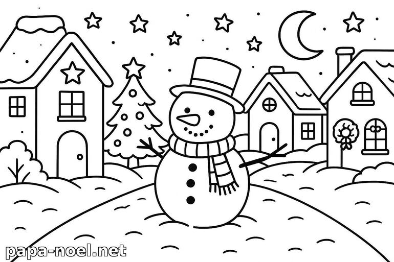 Coloriage de bonhomme de neige en hiver