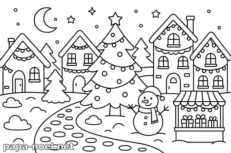 Coloriage de village de Noël