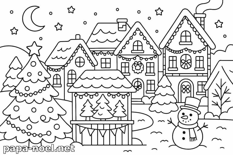 Coloriage de village de Noël