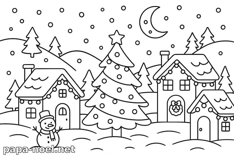 Coloriage de village de Noël