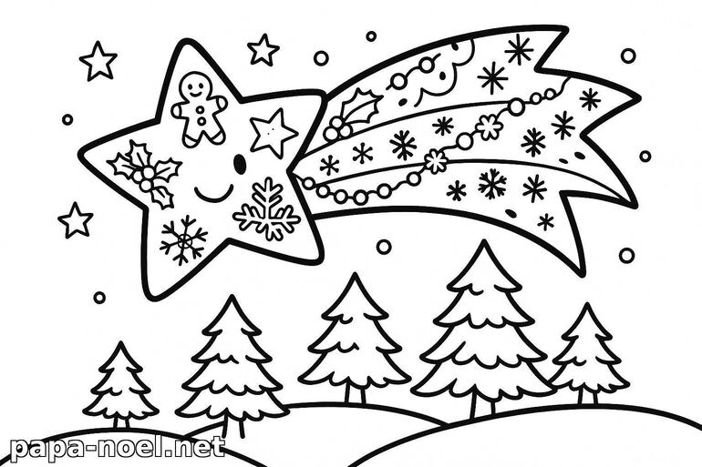 Coloriage étoile filante de Noël