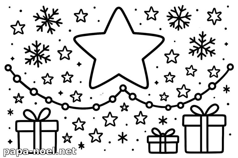 Coloriage de Noël avec étoiles et cadeaux