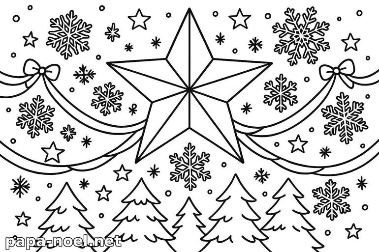 Coloriage de Noël : étoile et flocons