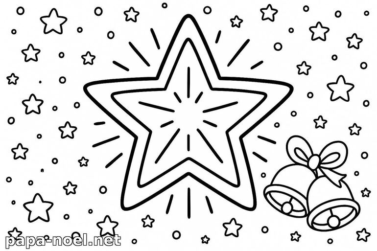 Coloriage étoile de Noël et cloches