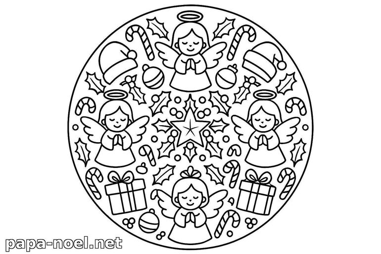 Coloriage de Noël : anges et décorations