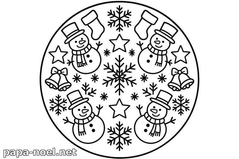 Coloriage de Noël avec bonhommes de neige