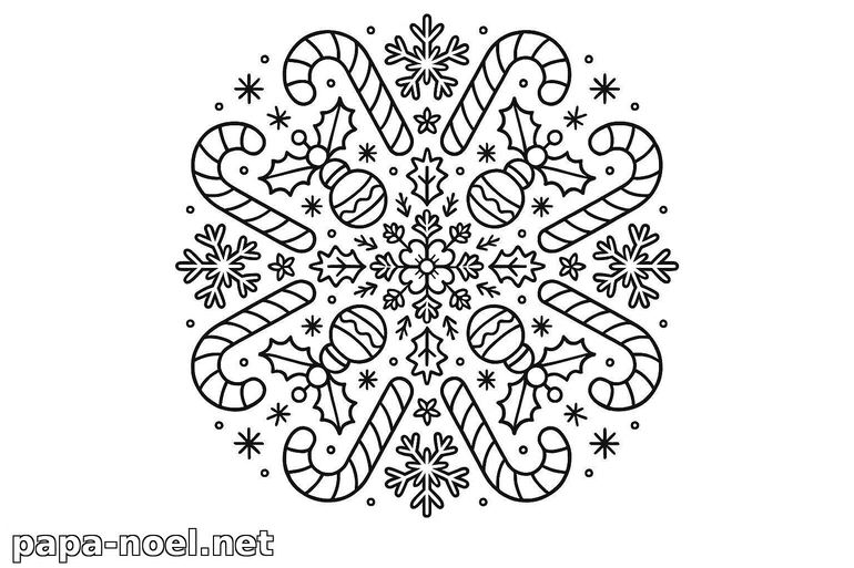 Coloriage de Noël mandala bonbons et flocons