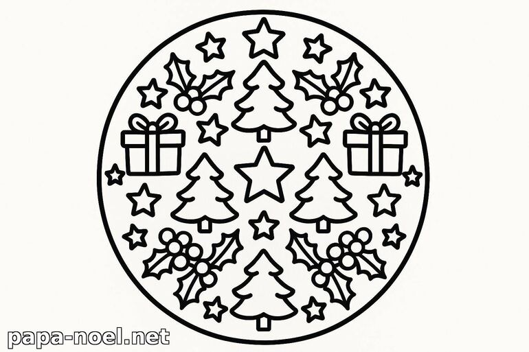 Coloriage de Noël rond à imprimer
