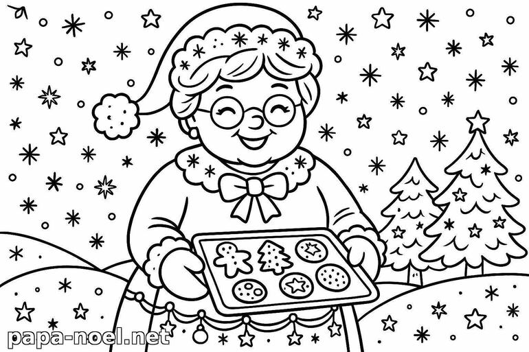 Coloriage de Mère Noël avec des biscuits de Noël