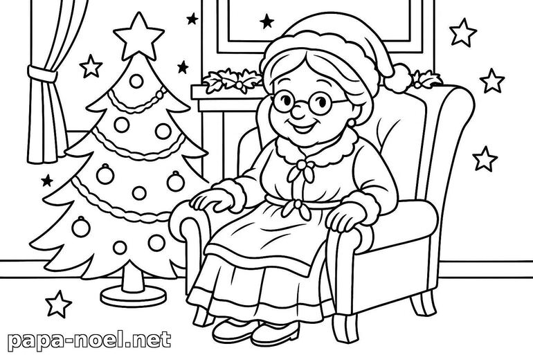 Coloriage de Mère Noël et sapin de Noël