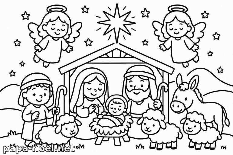 Coloriage de la crèche de Noël
