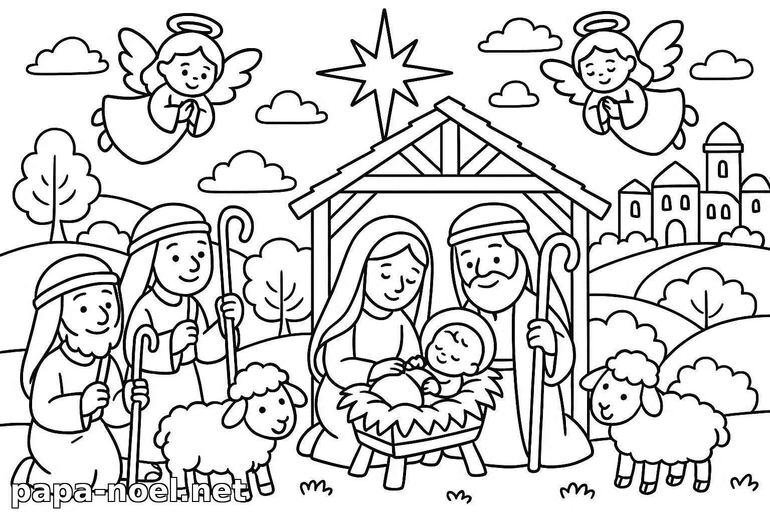 Coloriage de la crèche de Noël