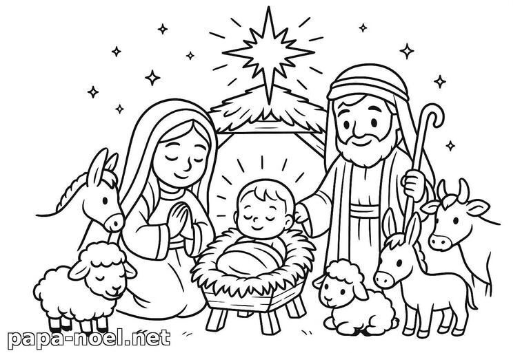 Coloriage de la crèche de Noël
