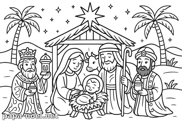 Coloriage de la crèche de Noël