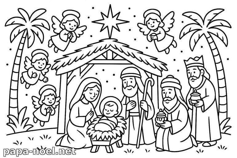 Coloriage de la crèche de Noël