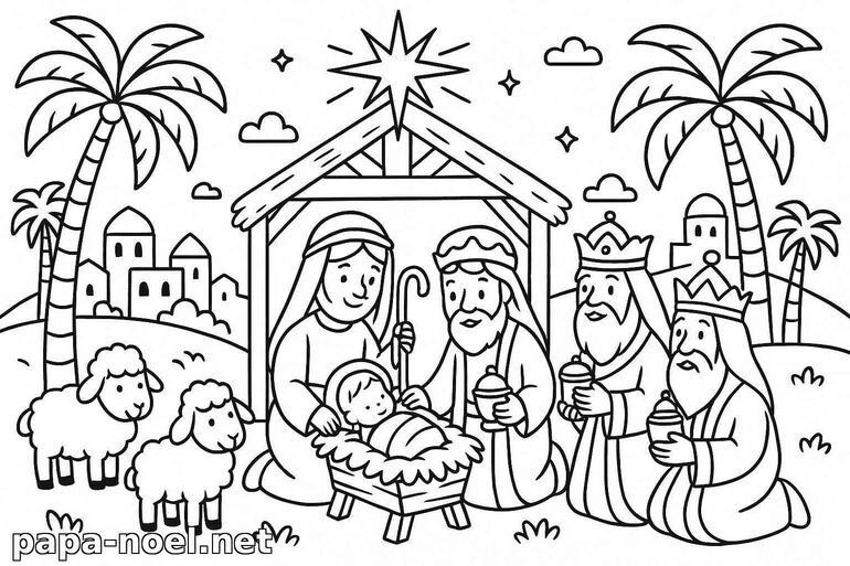 Coloriage de la crèche de Noël