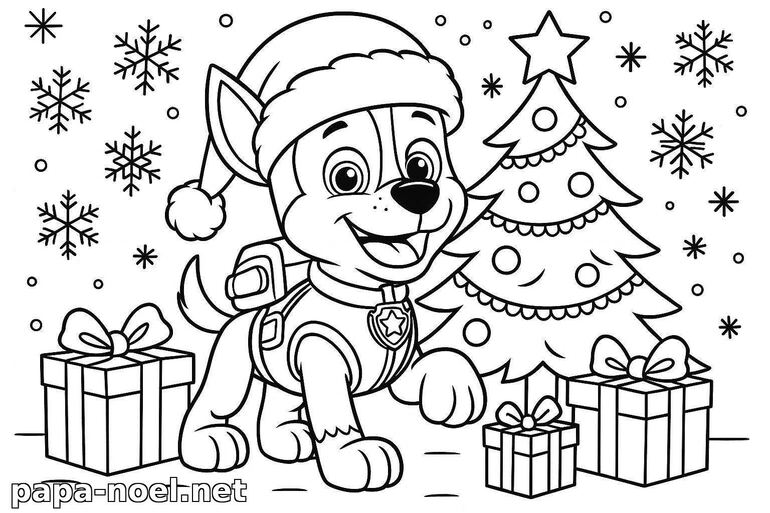 Coloriage de Chase Pat Patrouille de Noël à imprimer