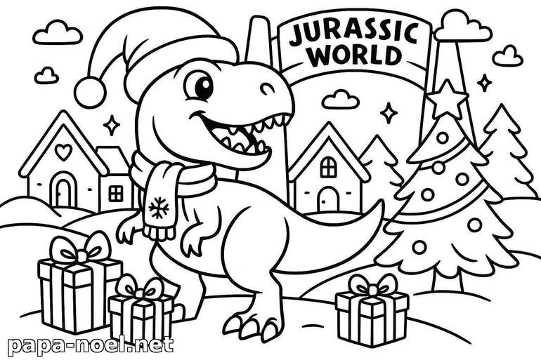 Coloriage de dinosaure de Noël Jurassic Park