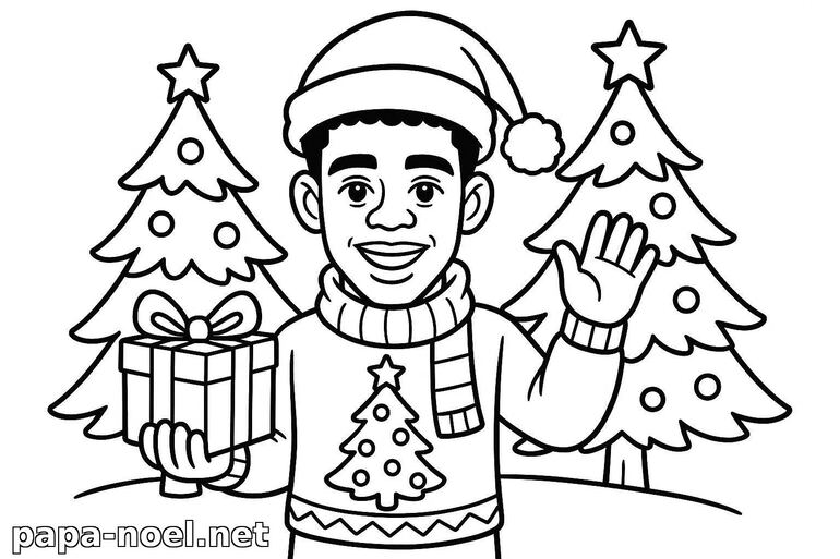 Coloriage de footballeur de Noël avec cadeau