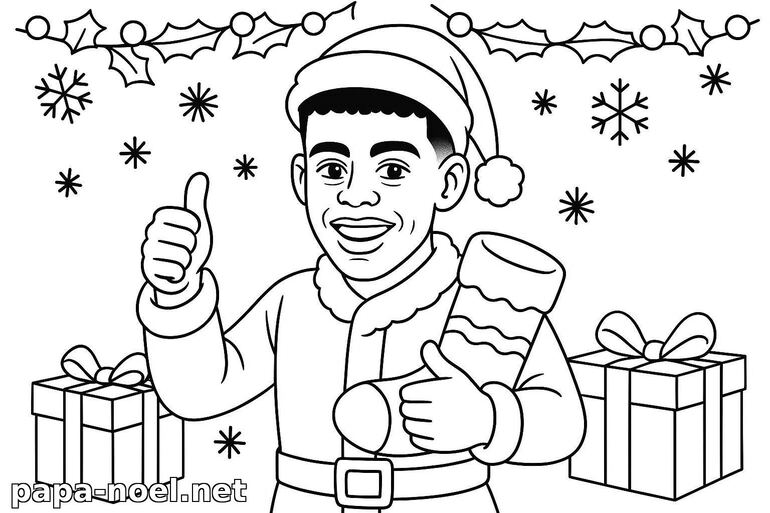 Coloriage de Lamine Yamal déguisé en Père Noël