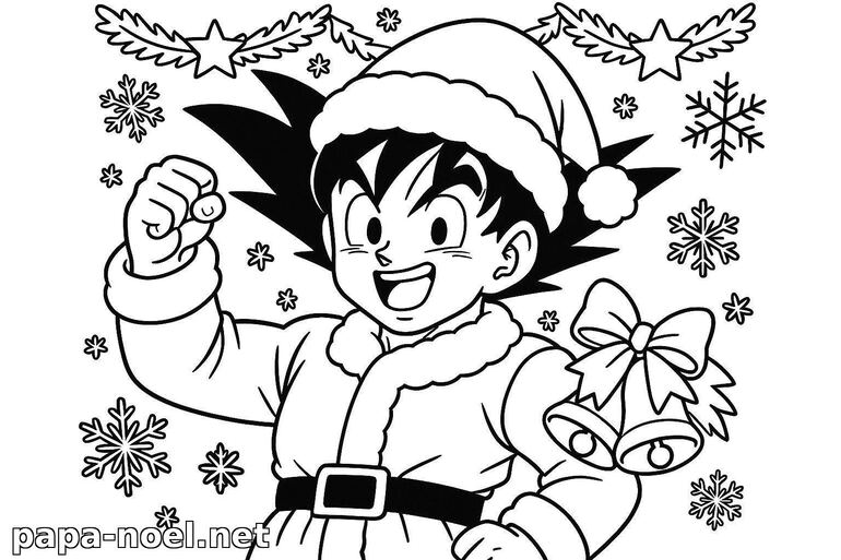 Coloriage de Goku en Père Noël