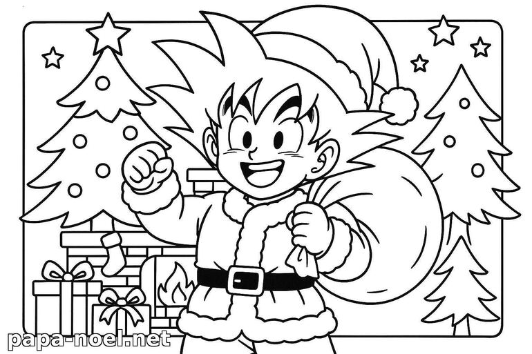 Coloriage de Goku en Père Noël
