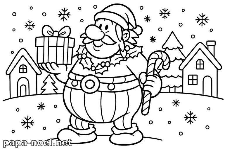 Coloriage de Obélix Père Noël avec cadeau