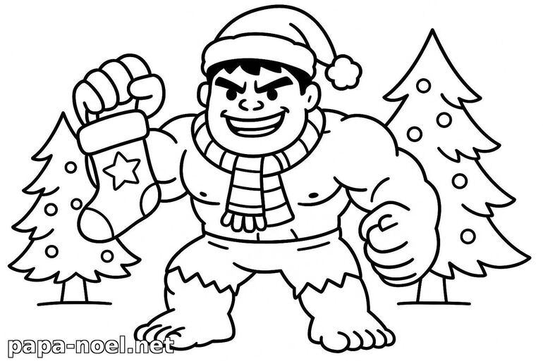 Coloriage de super-héros Hulk de Noël