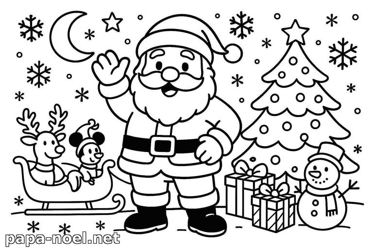 Coloriage de Père Noël et ses amis